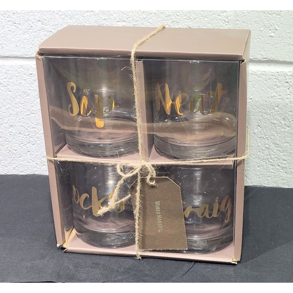 New World Market Rocks Bar Glasses Set 4 Sip Rocks Neat Straight Gold